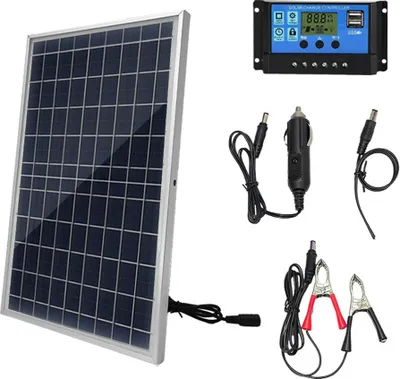 Obrázok produktu pre Hyuduo 10W polysilikónová solárna panelová súprava so 60A solárnym regulátorom, prenosné napájacie príslušenstvo pre kempovanie, cestovanie a vonkajšie núdzové situácie (60A)