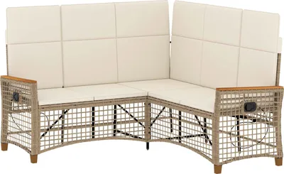 Image de vidaXL Ensemble canapé et chaise longue de jardin beige et blanc crème 164 x 164 x 112 cm