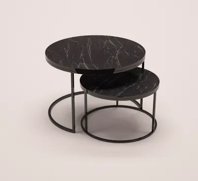 Produktbild von Couchtisch 2er-Set Marmoroptik Schwarz mit Metallfüße 90449345 70x51x70 cm