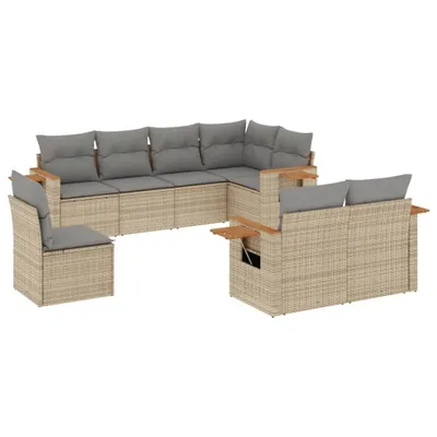 Produktbild von vidaXL 8-tlg. Garten-Sofagarnitur mit Kissen Beige Poly Rattan