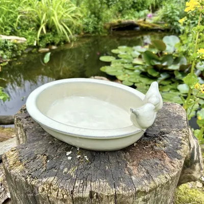 Produktbild von Vogeltränke, Vogelbad - Oval - Weiß-grün, Wasserschale als Vogelbecken