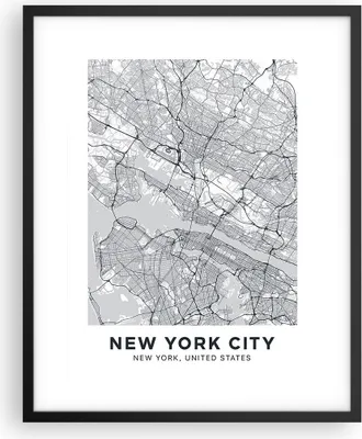Produktbild von Gerahmtes Poster - Schwarzer Rahmen - Neu York Karte - 40x50 cm - Wand Bild - Wanddeko - Wandbilder - Kunstposter - Wandposter - Bilderrahmen - Bilder - Kunstdruck - Wanddekoration - P2BPA40x50-5039