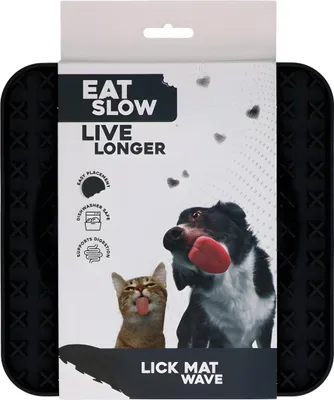 Image de Eat Slow Live Longer Tapis à lécher avec vague anthracite, dimensions : 20 x 20 cm
