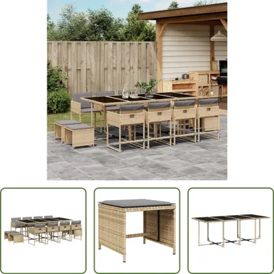 Produktbild von The Living Store 13-tlg. Garten-Essgruppe mit Kissen Beigemischung Poly Rattan