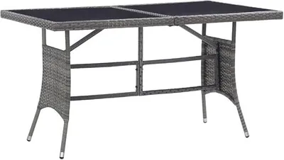 Image de Table de jardin, table de balcon, table de camping, table de terrasse, table à manger, table buffet, couleur grise, dimensions 140 x 80 x 74 cm, matériau : polyrotin