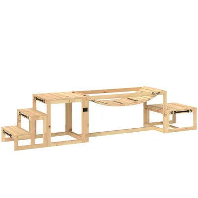 Zdjęcie produktu dla Zestaw do agility dla psów Fortuna Lai, zestaw 4 elementów do treningu psów z mostkiem, schodami, platformą, sprzęt do agility z drewna jodłowego dla dużych psów do 40 kg, naturalne drewno