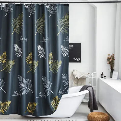 Produktbild von LIONMOOD Duschvorhang - Badewannen Vorhang inkl. Haken - Polyester Textil - 180x200cm - Pflanzen-Blätter II