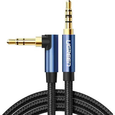 Zdjęcie produktu dla Ugreen kabel audio AUX wtyczka kątowa minijack 3,5 mm 2m niebieski (AV112)