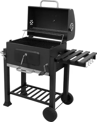 Image de Barbecue au charbon de bois 57x37 cm avec couvercle et tablette, Deluxe