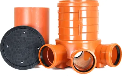 Produktbild von KG Schacht DN 300 - Komplett SET DN 300 - KG Rohr - Kanal Entwässerung - Deckel, KG Abwasserschacht DN300 Schachtboden 3x160/1x160