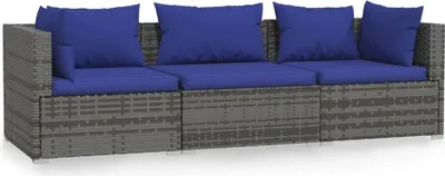 Obrázek produktu pro vidaXL Pohovka pro 3 osoby s polštářem Grey Poly Rattan