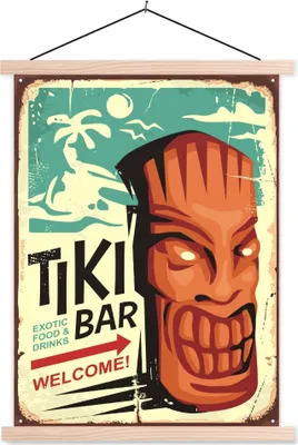Produktbild von MuchoWow® Textilposter Maske - Vintage - Tiki 120x160 cm mit holzfarbenen Rahmen - Plakatkarton