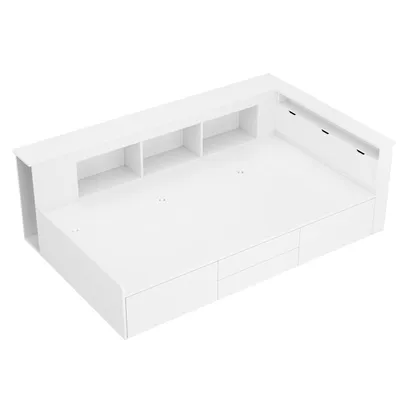 Immagine prodotto di okwish divano letto daybed 90x200cm con rete a doghe e cassetti, daybed letto per bambini letto per ragazzi in legno con libreria e armadio (senza materasso)-bianco