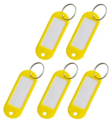 Image de 5 porte-clés à personnaliser - Étiquettes pour porte-clés à personnaliser | Anneau porte-clés à personnaliser | Anneau porte-clés en plastique avec étiquettes interchangeables - Couleur : jaune