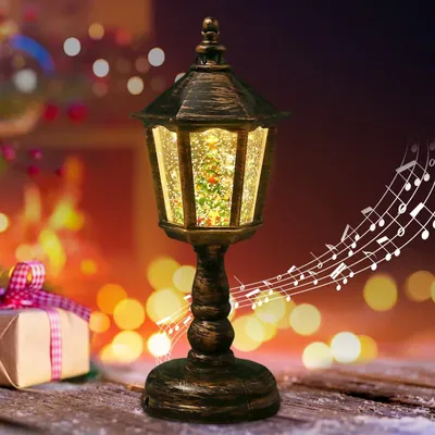 Weihnachts-Schneekugel-Laterne mit Musik, USB/Batterie, 21 cm