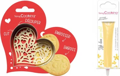 Immagine prodotto di Set di biscotti a rilievo con cuore + bastoncino di cioccolato giallo pastello