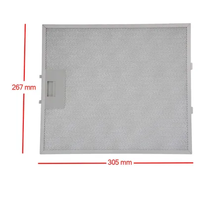 A metal mesh filter with dimensions indicated by red lines and text.
