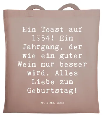 Produktbild von Mr. & Mrs. Panda Schultasche Spruch 1954 Geburtstag - Braun Pastell - Geschenk, Geburtstagsgeschenk, Shopping Tasche, Tote Bag, Einkaufstasche, liebevoll handgefertigt