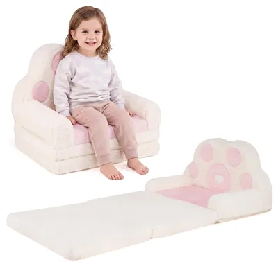 Produktbild von COSTWAY 2 in 1 Kindersofa, Kindersessel, Kindercouch mit Bezug aus Baumwollsamt & Tasche, Mini Sofa mit Bärenpfoten, Spielsofa für Kinderzimmer, Rosa