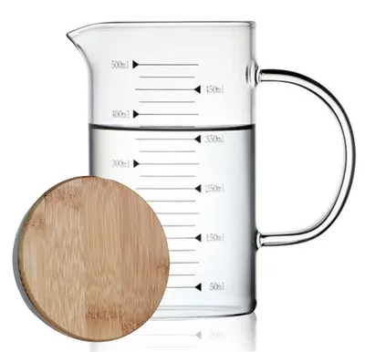 Messbecher 500 ml aus Borosilikatglas mit Bambusdeckel