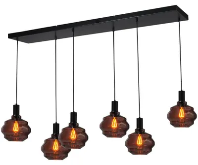 Productafbeelding van 6-lichts hanglamp - zwart - Porto met Ball red glazen