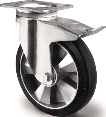 Obrázok produktu pre Otočné koliesko pre ťažké zaťaženie – 125 mm, nosnosť 300 kg, celková aretácia, elastická guma, výška 164 mm
