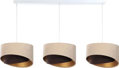 Produktbild von Hängeleuchte Stoff E27 H: max. 94 cm in Weiß Beige Braun Gold 3-flammig länglich Modern Hängelampe