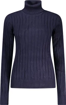 Produktbild von Eleganter Damenpullover mit Rollkragen und Zopfmuster in Blau