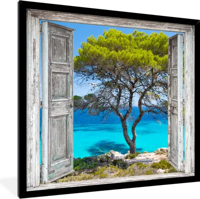 Produktbild von MuchoWow® Gerahmtes Poster Baum - Tropisch - Meer - Blick - Strand 40x40 cm - Poster mit Schwarzem Bilderrahmen Wandposter Rahmen Foto Bilder - Mit Rahmen - Wanddekoration Schlafzimmer