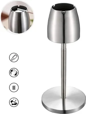 Produktbild von Edelstahl Outdoor Aschenbecher, Standaschenbecher mit Teleskopständer, winddichter großer Aschenbecher als dekorierter Aschenbecher für Zuhause/Außen/Bar/Büro/Café