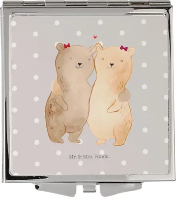 Produktbild von Mr. & Mrs. Panda Handspiegel Bären Schwestern - Grau Pastell - Geschenk, Kosmetikspiegel, Schminkspiegel, Kleiner Spiegel, Freundinnen, Zwillinge, Reise, Geschwisterliebe