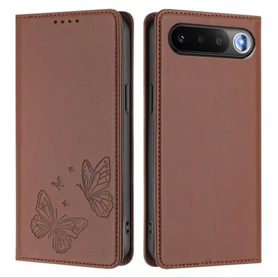 Produktbild von Lederhülle für Realme 16, Schmetterling Prägung Leder Brieftasche Schutzhülle mit Ständer Braun