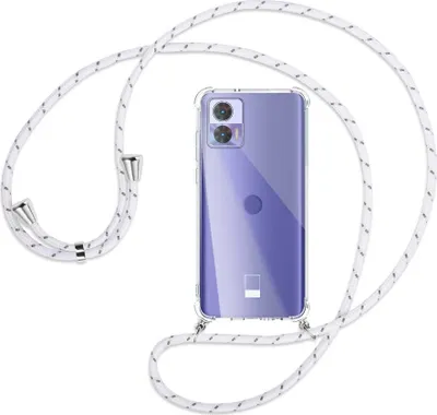 Produktbild von Handykette Backcover-Schutzhülle mit Band (Metall silberfarben) für Motorola Edge 30 Neo (Edge 30 Lite) - weiß/grau