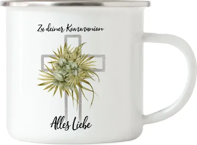 Produktbild von Zu Deiner Kommunion Alles Liebe Emaille Tasse Kommunion Kirche Geschenk Glaube