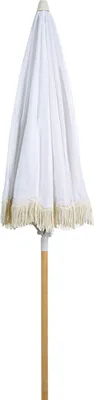 Produktbild von BELIANI Sonnenschirm Weiß Stoff-Bespannung Rund ⌀ 150 cm mit Volant Regenschutz Holzmast Neigungsfunktion Kurbel Boho Garten Outdoor Balkon Terrasse