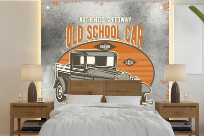 Produktbild von MuchoWow® Fototapete für Wohnzimmer oder Schlafzimmer Wandtapete Vinyl Motivtapete Mancave - Auto - Retro - Oldtimer - 240x240 cm - Schlafzimmer-Tapete