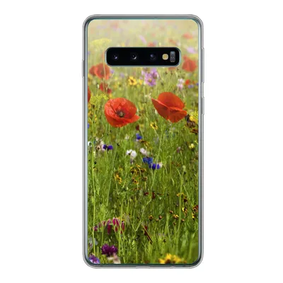 Produktbild von MuchoWow® Handyhülle Schutzhülle Hülle für Samsung Galaxy S10 Frühling - Blumen - Rot - Mohn - Gras - Grün Silikon Softcase Handy Hülle - Handytasche