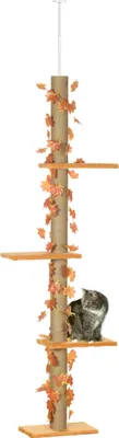 Image de Arbre à chat pour chats - sol-plafond - hauteur réglable 202-242 cm - 4 niveaux - bois