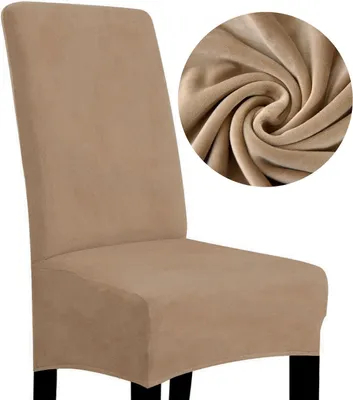 Produktbild von Elastischer Stuhlbezug aus Velours, Größe L, hohe Rückenlehne 70 cm, Beige – Schonbezug