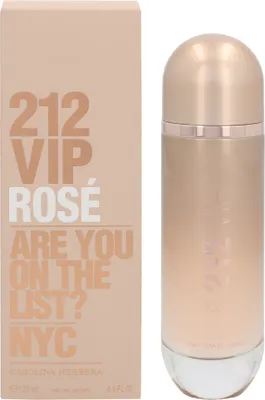A box and bottle of Carolina Herrera 212 VIP Rosé Eau de Parfum.