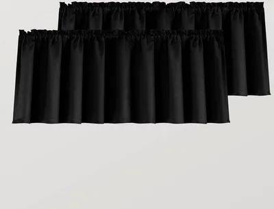 Image de 2 rideaux occultants - Noir - 130 x 41 cm - Ruban plissé - Panneau de fenêtre
