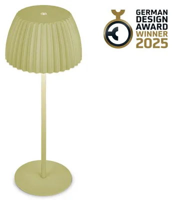 Immagine prodotto di Briloner RIFFLE Lampada da tavolo senza fili IP44, dimmerabile, touch, batteria ricaricabile, vincitrice del German Design Award 2025, verde, Ø14,5 x 36,5 cm