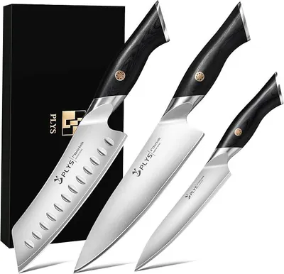 Imagen del producto de Conjunto de cuchillos de cocina japoneses, 3 piezas, fabricados en acero 10Cr15MoV