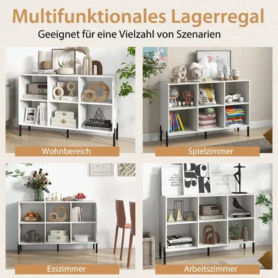 Immagine prodotto di Libreria con ripiano da appoggio a 6 scomparti con gambe rialzate in metallo e ripiani regolabili 120 x 35 x 79,5 cm bianco