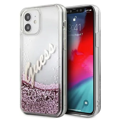 Produktbild von Guess GUHCP12SGLVSPI iPhone 12 mini 5,4 pink / pink Hardcase Glitzer Vintage Script