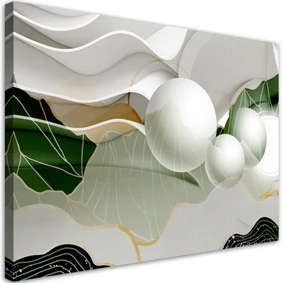 Produktbild von Leinwandbild Grüne Abstraktion mit 3D-Kugeln 120x80 Feeby Grün bild für die wand bereit zum aufhängen