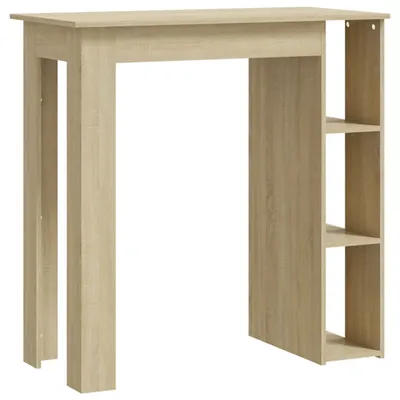A bar table with shelves on a white background.