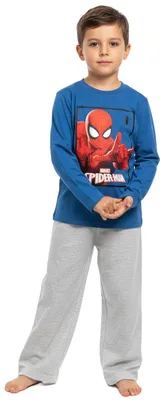 Produktbild von Marvel Spiderman Schlafanzug für Jungen - Kinder Pyjama Set Langarm Oberteil mit Hose Blau/Grau 110-116