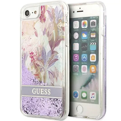 Obrázek produktu pro Kryt Guess GUHCI8LFLSU pro iPhone SE 2022, SE 2020/7/8, fialový, s efektem tekutého třpytu "Flower"
