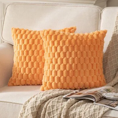 Obrázek produktu pro Sada 2 kusů oranžových, superměkkých dekorativních plyšových povlaků na polštáře Mandioo, 40 x 40 cm, vlněné sametové povlaky na polštáře, povlak na polštář, polštář na pohovku, dekorativní polštář, nadýchaný, na pohovku, rozkládací pohovku, do obývacího pokoje